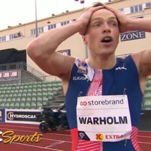 Karsten Warholm DEMOLISHES 300m hurdles world record in front of fake fans | NBC Sports