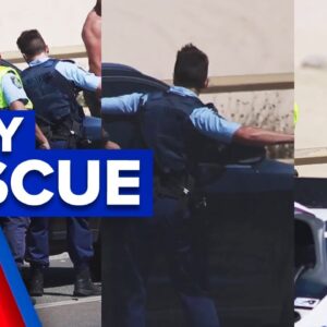 Baby rescued after being auto-locked in car | 9 News Australia