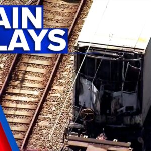Major delays after freight train catches fire | 9 News Australia