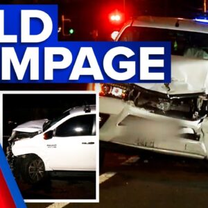 Toyota Hilux smashes into parked cars | 9 News Australia