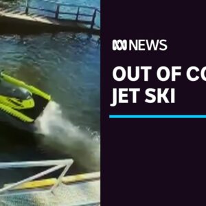 Video captures moment unmanned jet ski crashes into boat ramp in Tasmania's south | ABC News